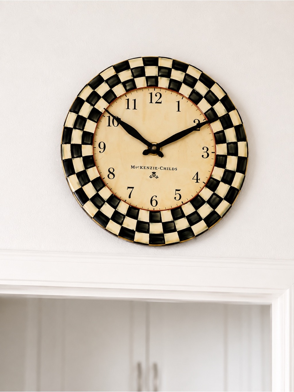 MacKenzie-Childs Black and Cream Checkered Round Wall Clock